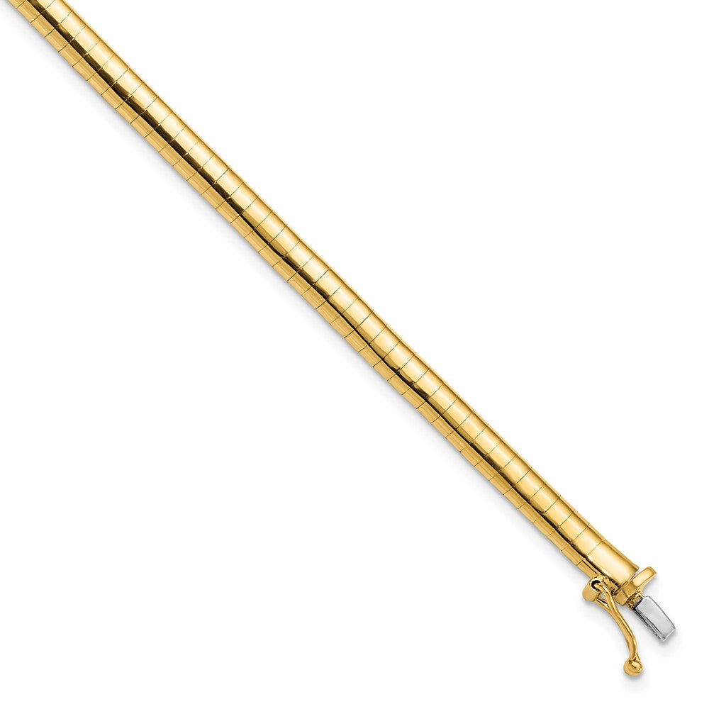 14K Polished 4mm Domed 7 inch Omega Bracelet, 7 x 4 mm
