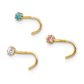 10k 20 Gauge Set Of Three 2.00mm Blue/Clear/Pink CZ Nose Studs