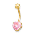10k 14 Gauge 8mm Pink CZ Heart Belly Dangle