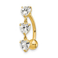 10k 5mm CZ Heart 3-Stone Belly Dangle