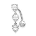 10k White Gold 5mm CZ Heart 3-Stone Belly Dangle