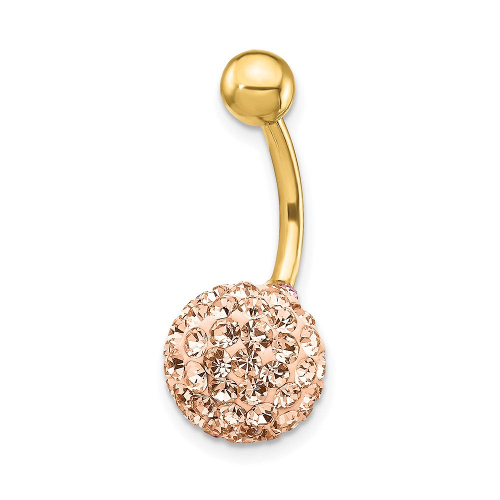 10k 14 Gauge with 10mm Champagne Crystal Ball Belly Dangle