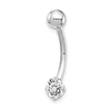 10k White Gold 14 Gauge 5mm Round CZ Belly Dangle