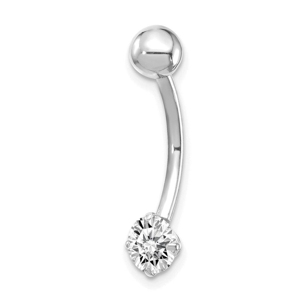 10k White Gold 14 Gauge 5mm Round CZ Belly Dangle