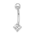10k White Gold 14 Gauge 5mm Square CZ Belly Dangle