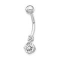 10k White Gold 14 Gauge 3mm and 6mm CZ Belly Dangle