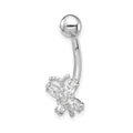 10k White Gold 14 Gauge CZ Butterfly Belly Dangle