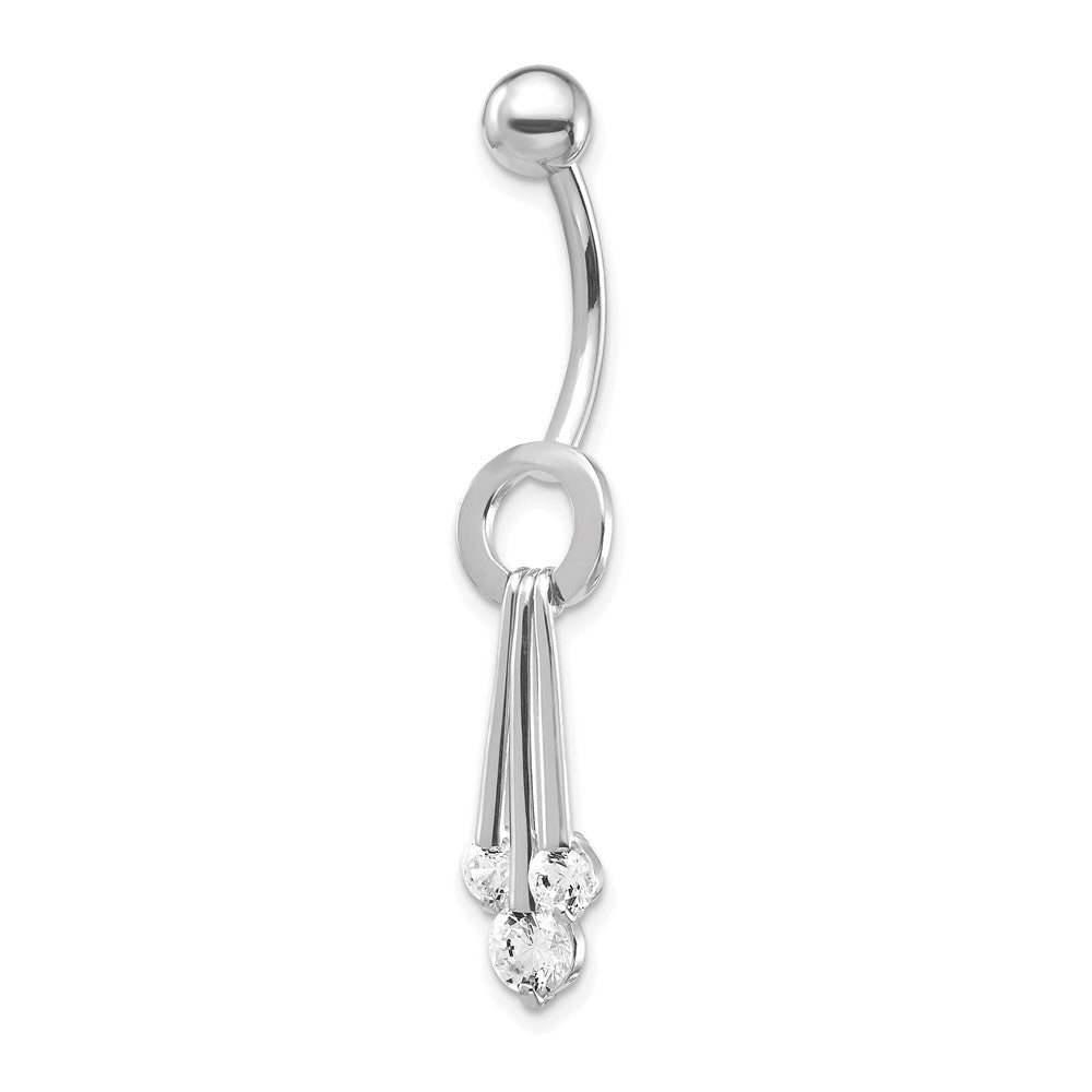 10k White Gold 3-Stone CZ Belly Dangle