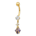 10k Square Amethyst and CZ Belly Dangle