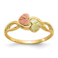 10k and 12k Tri-color Black Hills Gold Two Heart Leaves Ring, Size 6