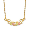 10k and 12k Tri-color Black Hills Gold Leaves Scroll Bar 14k Gold-filled Chain 19 inch Necklace, 19 x 22 mm