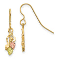 10k and 12k Tri-color Black Hills Gold Leaves Scroll Shepherd Hook Earrings, 26 x 6 mm