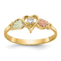 10k and 12k Tri-color Black Hills Gold 1/20 carat Diamond and Leaves Heart Ring, 0.05 ct, Size 7