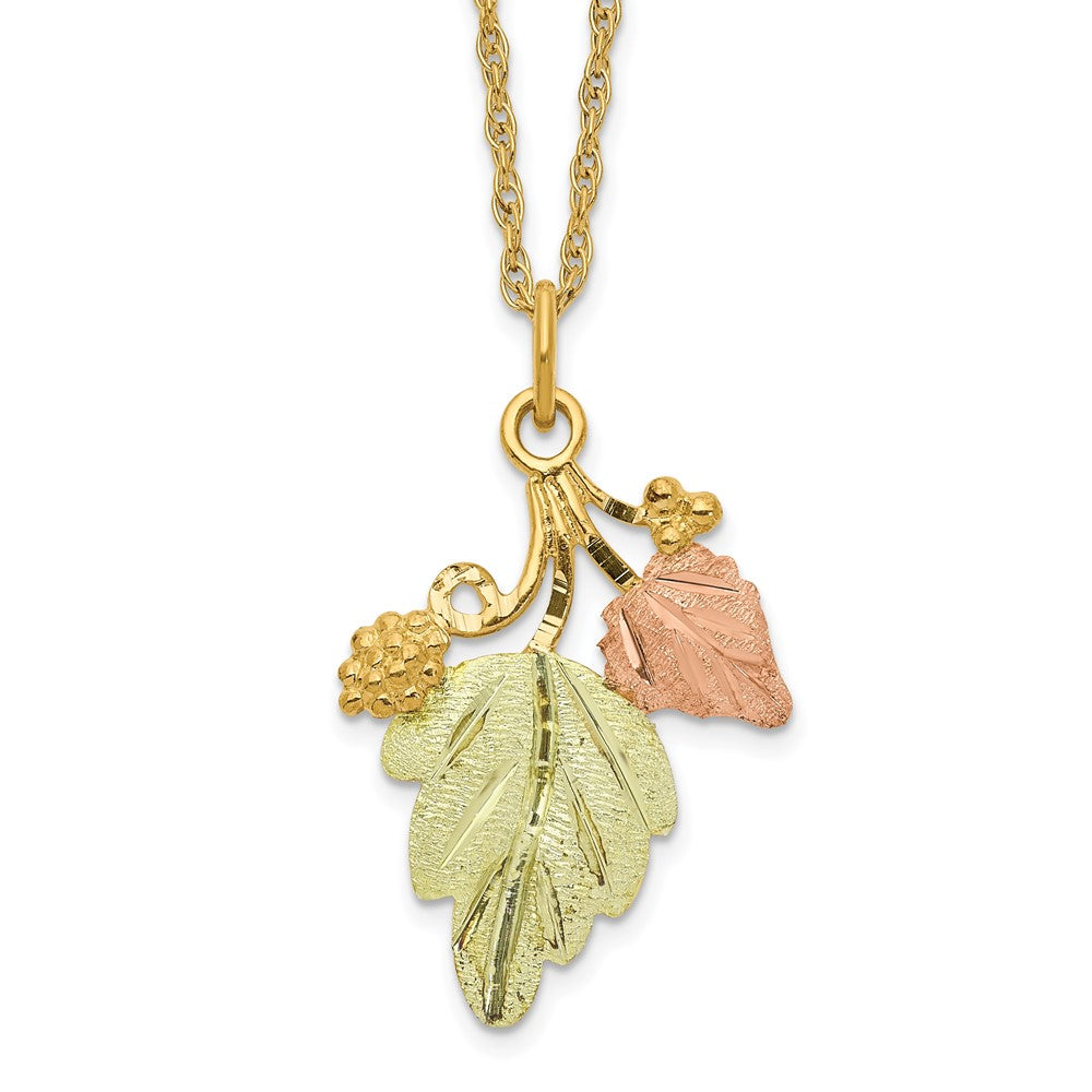 10k and 12k Tri-color Black Hills Gold Grapes and Leaves 14k Gold-filled Chain 18 inch Necklace, 18 x 14 mm