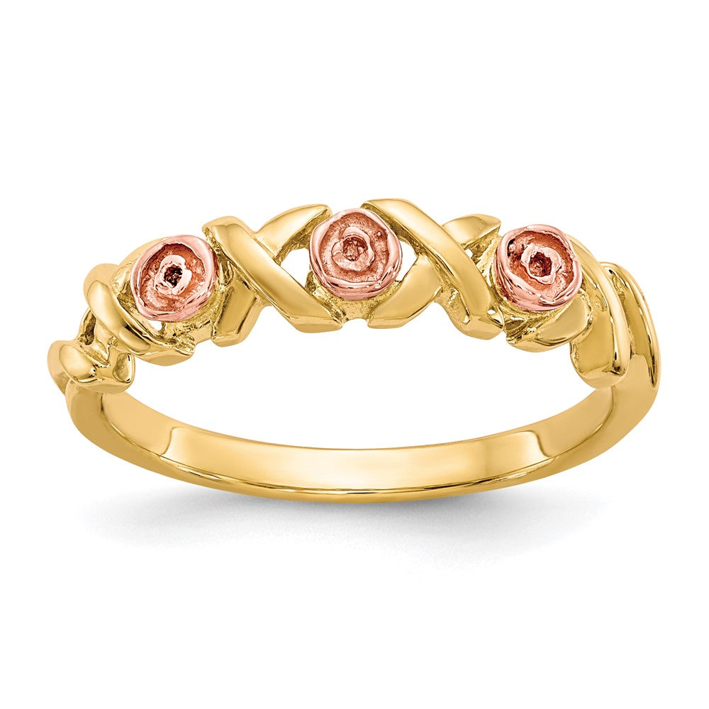 10k and 12k Two-tone Black Hills Gold -X- and Rose Ring, Size 7