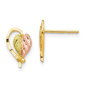 10k and 12k Tri-color Black Hills Gold Heart Leaf Post Earrings, 12 x 7 mm