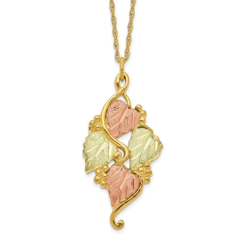 10k and 12k Tri-color Black Hills Gold Grapes and Leaves 14k Gold-filled Chain 18 inch Necklace, 18 mm