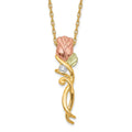 10k and 12k Tri-color Black Hills Gold 1/20 carat Diamond Long-stemmed Rose 14k Gold-filled Chain 18 inch Necklace, 0.05 ct, 18 x 6 mm