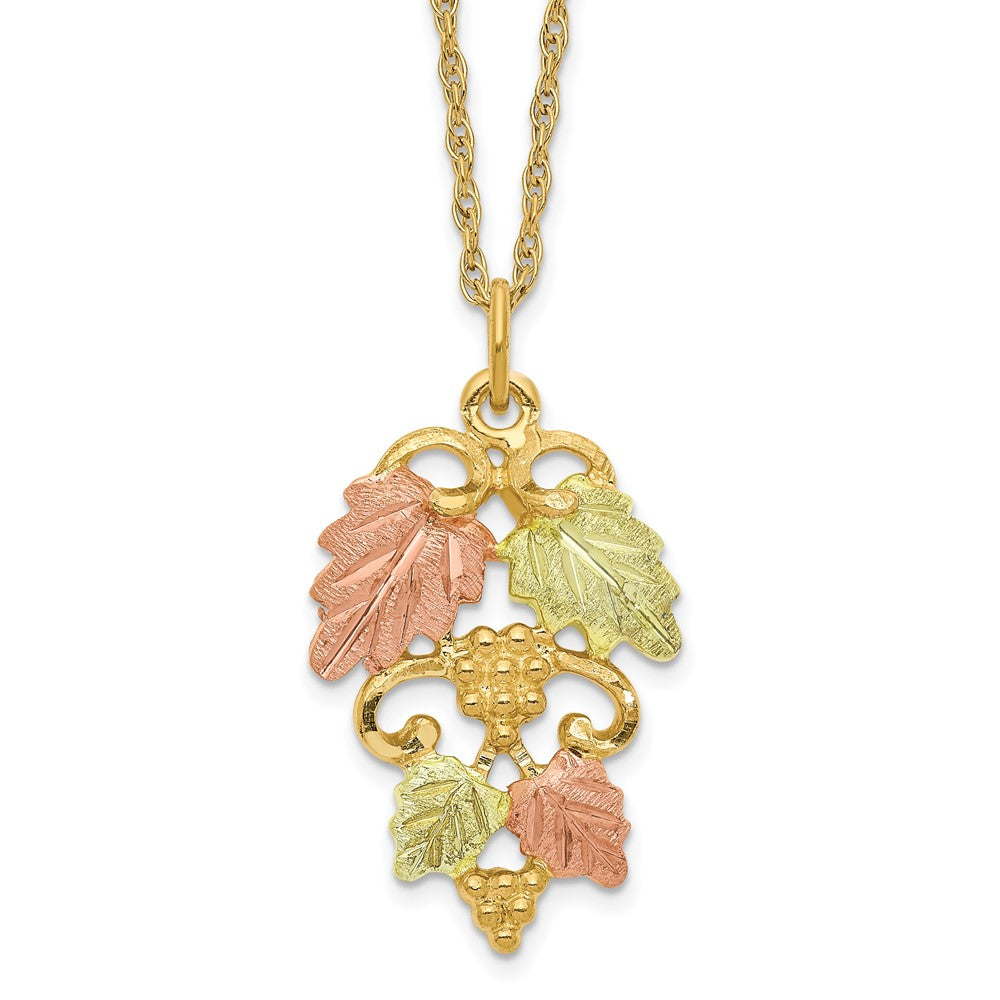 10k and 12k Tri-color Black Hills Gold Grapes and Leaves 14k Gold-filled Chain 18 inch Necklace, 18 x 13 mm