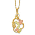 10k and 12k Tri-color Black Hills Gold Hummingbird with Flower and Leaves 14k Gold-filled Chain 18 inch Necklace, 18 mm