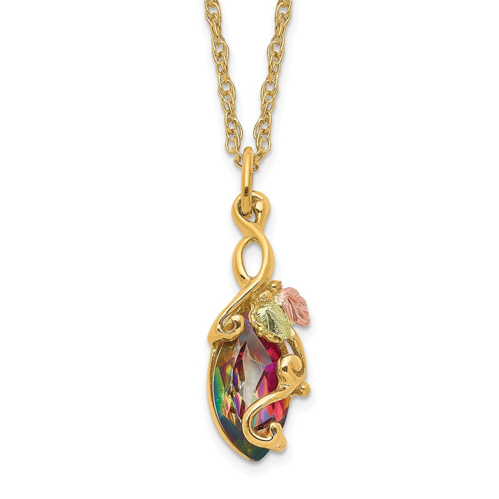 10k and 12k Tri-color Black Hills Gold Marquise Mystic Fire Topaz 14k Gold-filled Chain 18 inch Necklace, 18 x 6 mm
