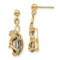 10k and 12k Tri-color Black Hills Gold Marquise Mystic Fire Topaz and Leaves Post Dangle Earrings, 22 x 7 mm