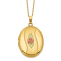 10k and 12k Tri-color Black Hills Gold 32mm Rose Oval Locket 14k Gold-filled Chain 18 inch Necklace, 18 x 22.5 mm
