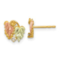 10k and 12k Tri-color Black Hills Gold Leaves 1/20 carat Diamond Post Earrings, 0.04 ct, 8.43 x 8.22 mm