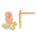 10k and 12k Tri-color Black Hills Gold Rosebud and Leaf Post Earrings, 12.02 x 9.79 mm