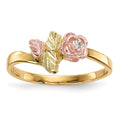 10k and 12k Tri-color Black Hills Gold Diamond Rose and Leaves Ring, 0.02 ct, Size 7