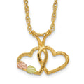 10k and 12k Tri-color Black Hills Gold Double Heart and Leaves 14k Gold-filled Chain 18 inch Necklace, 18 x 13.55 mm