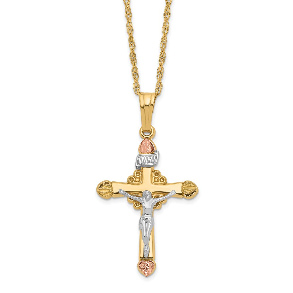 10k and 12k Black Hills Gold Crucifix 14k Gold-filled Chain 18 inch Necklace, 18 x 17.8 mm