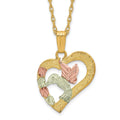 10k and 12k Tri-color Black Hills Gold Hummingbird in Heart 14k Gold-filled Chain 18 inch Necklace, 18 x 14.37 mm