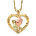 10k and 12k Tri-color Black Hills Gold Rosebud and Leaf in Heart 14k Gold-filled Chain 18 inch Necklace, 18 x 18.81 mm