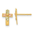10k and 12k Tri-color Black Hills Gold Leaves on Small Cross Post Earrings, 10.36 x 6.58 mm