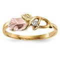 10k and 12k Tri-color Black Hills Gold 1/20 carat Diamond Rosebud and Leaf Ring, 0.05 ct, Size 7