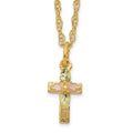 10k and 12k Tri-color Black Hills Gold Leaves on Small Cross 14k Gold-filled Chain 18 inch Necklace, 18 x 6.51 mm
