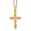 10k and 12k Tri-color Black Hills Gold Grapes and Leaves Cross 14k Gold-filled Chain 18 inch Necklace, 18 x 14.46 mm