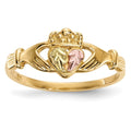 10k and 12k Tri-color Black Hills Gold Leaves on Heart Claddagh Ring, Size 7