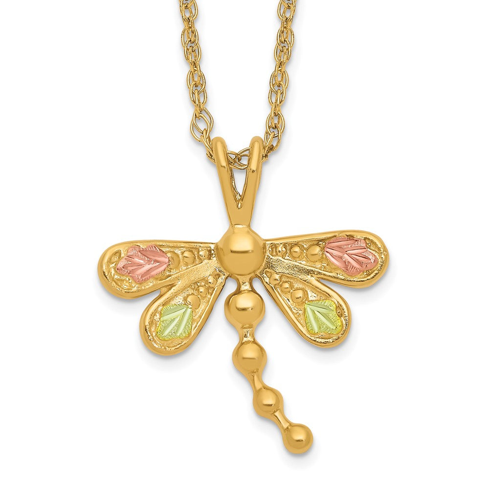 10k and 12k Tri-color Black Hills Gold Dragonfly 14k Gold-filled Chain 18 inch Necklace, 18 x 18.39 mm