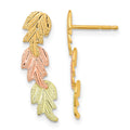 10k and 12k Tri-color Black Hills Gold 3-Leaves Post Earrings, 21.11 x 6.17 mm