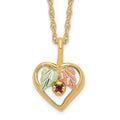 10k and 12k Tri-color Black Hills Gold Garnet and Leaves in Heart 14k Gold-filled Chain 18 inch Necklace, 0.06 ct, 18 x 10.07 mm