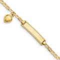 10k Polished Solid Chain/Solid Plate Puffed Heart Dangle Anchor Link 20x5mm Plate 6 inch Baby/Child ID Bracelet, 6 x 4.8 mm