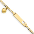 10k Polished Solid Chain/Solid Plate Cut-out Heart with Puffed Heart Dangle Anchor Link 22x5mm Plate 6 inch Baby/Child ID Bracelet, 6 x 4.8 mm