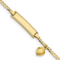 10k Polished Solid Chain/Solid Plate Puffed Heart Dangle Curb Link 21x5mm Plate 6 inch Baby/Child ID Bracelet, 6 x 4.7 mm