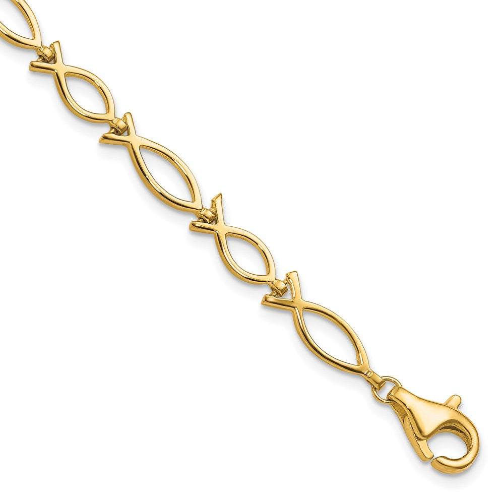 10k Solid Polished Religious Ichthus Fish 7 inch Bracelet, 7 x 5 mm