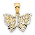 10K and White Rhodium Filigree Butterfly Charm, 14 x 16 mm