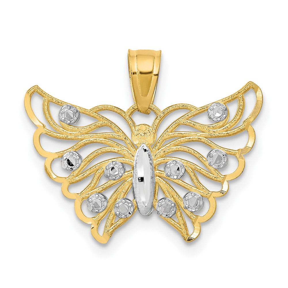 10K and White Rhodium Diamond-cut Butterfly Pendant, 18 x 19 mm