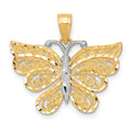 10K and White Rhodium Filigree Butterfly Pendant, 20 x 23 mm