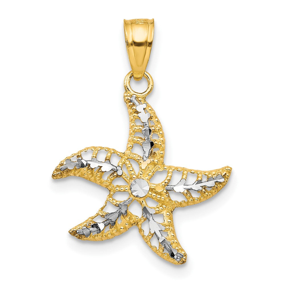 10K and White Rhodium Starfish Charm, 20 x 16 mm